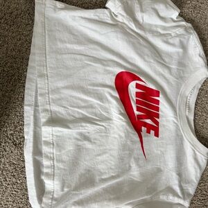 Nike White Crop Top with Red Swoosh Logo